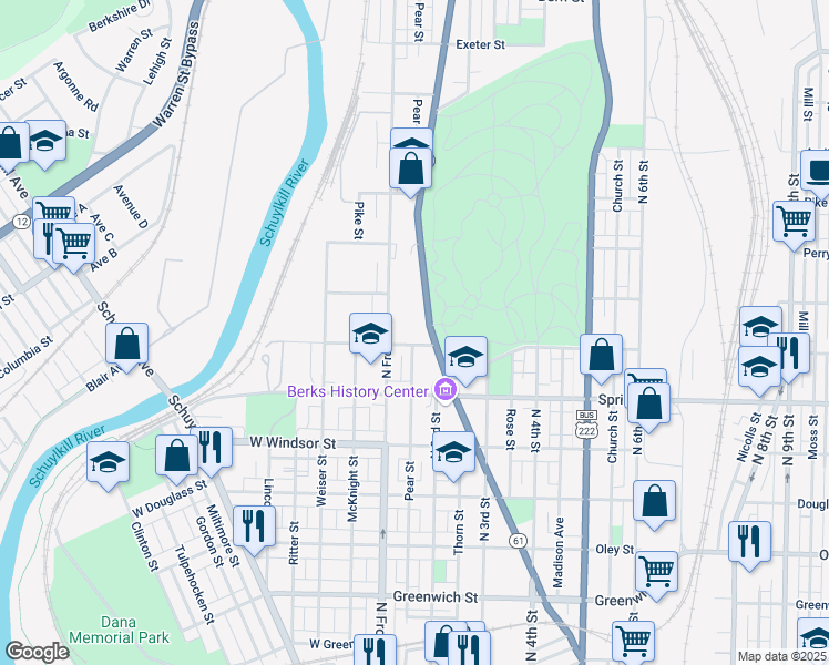 map of restaurants, bars, coffee shops, grocery stores, and more near 1120 Centre Avenue in Reading