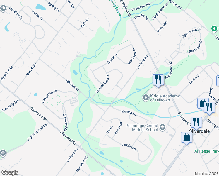 map of restaurants, bars, coffee shops, grocery stores, and more near 44 Yarrow Court in Perkasie