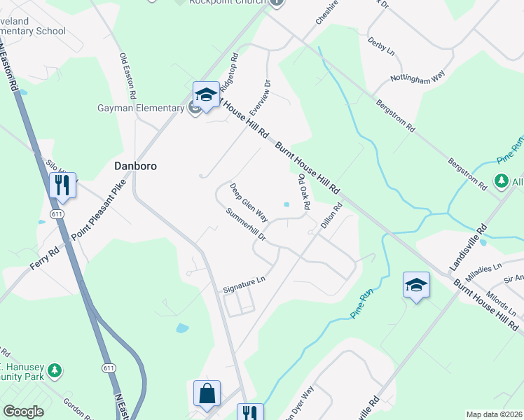 map of restaurants, bars, coffee shops, grocery stores, and more near 4523 Deep Glen Way in Doylestown