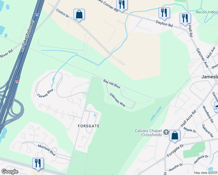 map of restaurants, bars, coffee shops, grocery stores, and more near 2 Eldorado Way in Monroe Township
