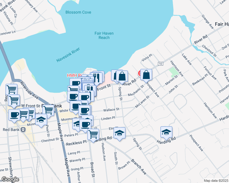 map of restaurants, bars, coffee shops, grocery stores, and more near 21 Washington Street in Red Bank