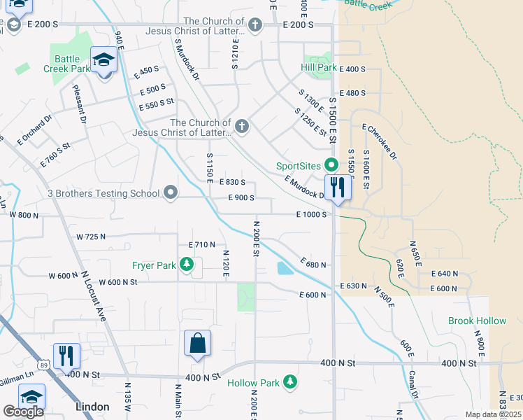 map of restaurants, bars, coffee shops, grocery stores, and more near 1287 East 1000 South in Pleasant Grove