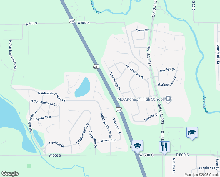 map of restaurants, bars, coffee shops, grocery stores, and more near 4951 U.S. 231 in Lafayette