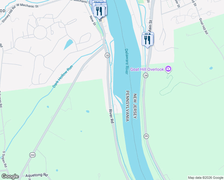 map of restaurants, bars, coffee shops, grocery stores, and more near 350 River Road in New Hope