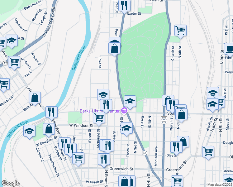 map of restaurants, bars, coffee shops, grocery stores, and more near 1120 Centre Avenue in Reading
