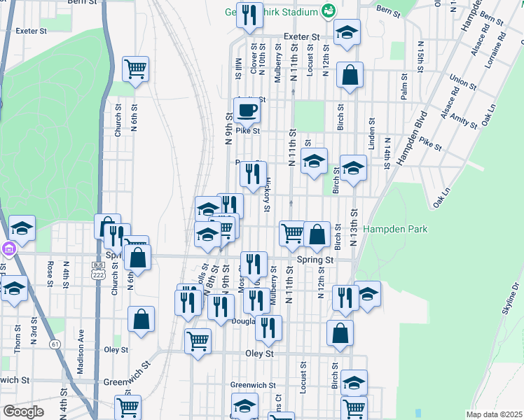 map of restaurants, bars, coffee shops, grocery stores, and more near 1133 North 10th Street in Reading