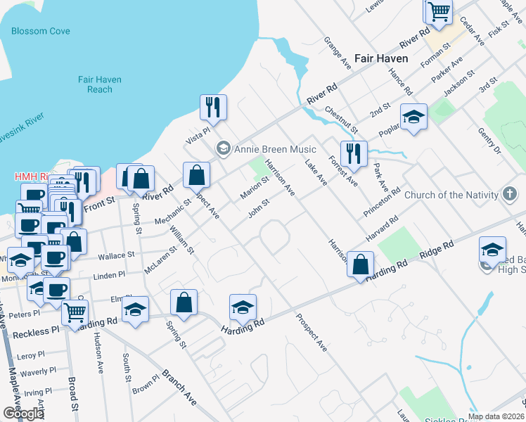 map of restaurants, bars, coffee shops, grocery stores, and more near 49 John Street in Red Bank