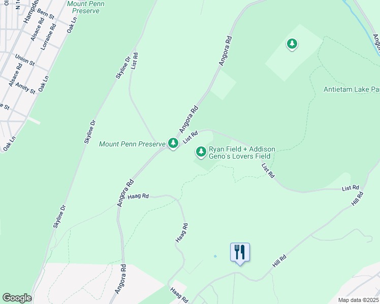 map of restaurants, bars, coffee shops, grocery stores, and more near 4 List Road in Reading