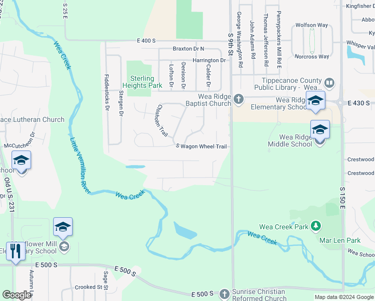 map of restaurants, bars, coffee shops, grocery stores, and more near 813 South Wagonwheel Trail in Lafayette