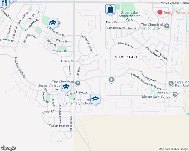 map of restaurants, bars, coffee shops, grocery stores, and more near 7404 North Evans Ranch Drive in Eagle Mountain