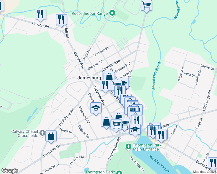 map of restaurants, bars, coffee shops, grocery stores, and more near in Jamesburg