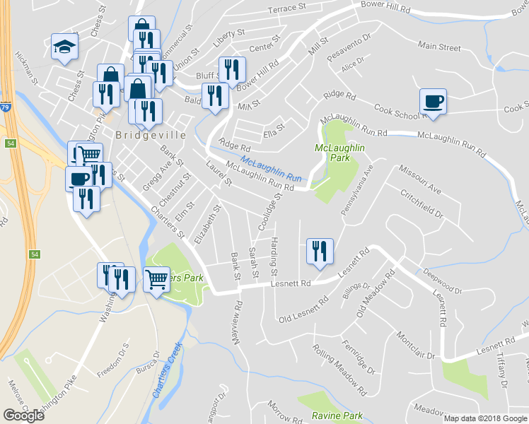 map of restaurants, bars, coffee shops, grocery stores, and more near 1087 Grandview Avenue in Bridgeville