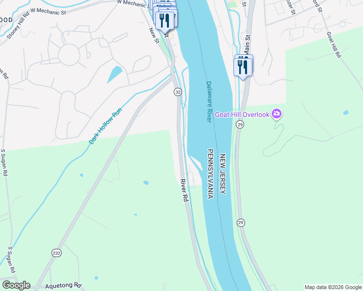 map of restaurants, bars, coffee shops, grocery stores, and more near 350 River Road in New Hope