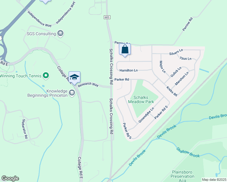 map of restaurants, bars, coffee shops, grocery stores, and more near 16 Chandler Court in Plainsboro Township