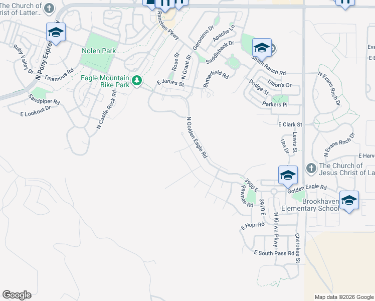 map of restaurants, bars, coffee shops, grocery stores, and more near 7366 Pawnee Road in Eagle Mountain