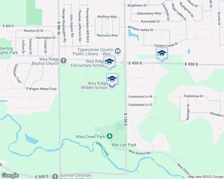 map of restaurants, bars, coffee shops, grocery stores, and more near 4410 South 150 East in Lafayette