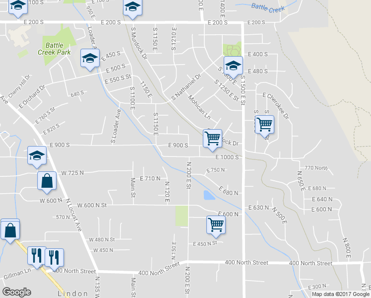 map of restaurants, bars, coffee shops, grocery stores, and more near 1268 East 900 South in Pleasant Grove