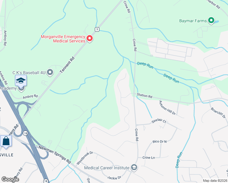 map of restaurants, bars, coffee shops, grocery stores, and more near 385 Deerfield Road in Marlboro Township