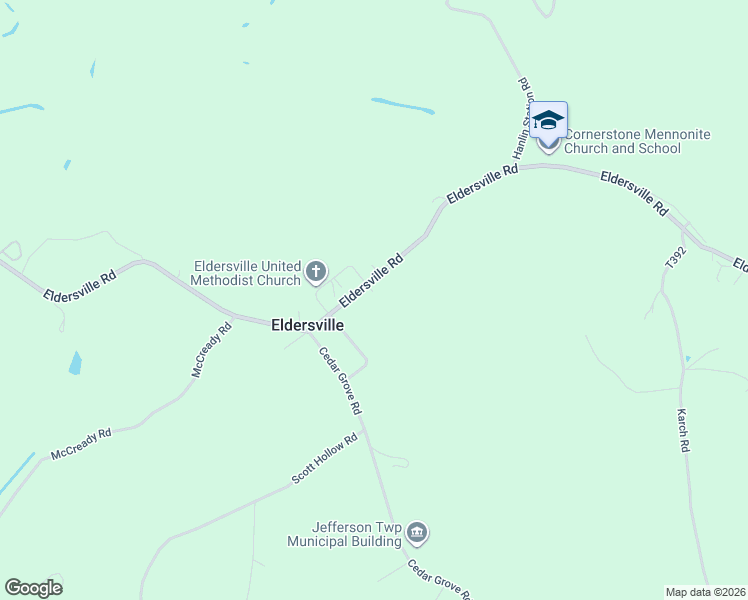 map of restaurants, bars, coffee shops, grocery stores, and more near 530 Eldersville Road in Burgettstown
