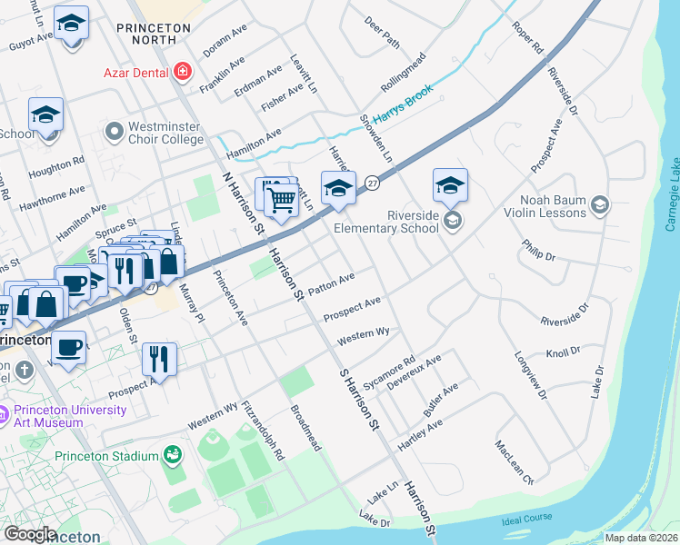 map of restaurants, bars, coffee shops, grocery stores, and more near 150 Patton Avenue in Princeton