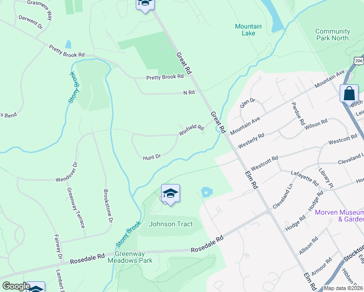 map of restaurants, bars, coffee shops, grocery stores, and more near 100 Hunt Drive in Princeton