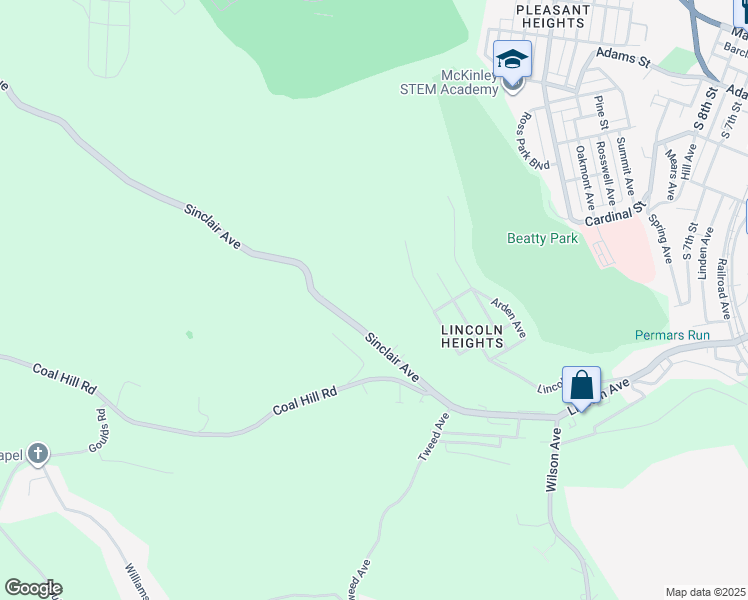 map of restaurants, bars, coffee shops, grocery stores, and more near 1335 Sinclair Avenue in Steubenville