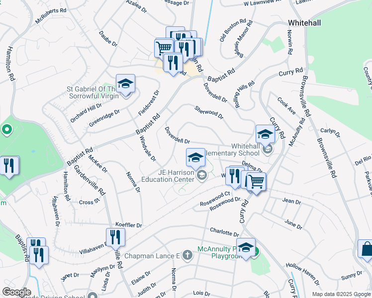 map of restaurants, bars, coffee shops, grocery stores, and more near 4656 Doverdell Drive in Pittsburgh