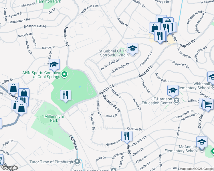 map of restaurants, bars, coffee shops, grocery stores, and more near 4412 McKee Drive in Pittsburgh
