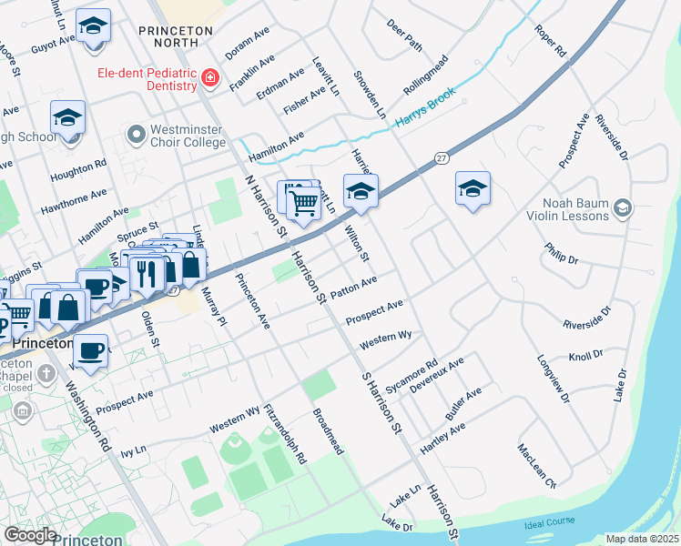 map of restaurants, bars, coffee shops, grocery stores, and more near 45 Markham Road in Princeton