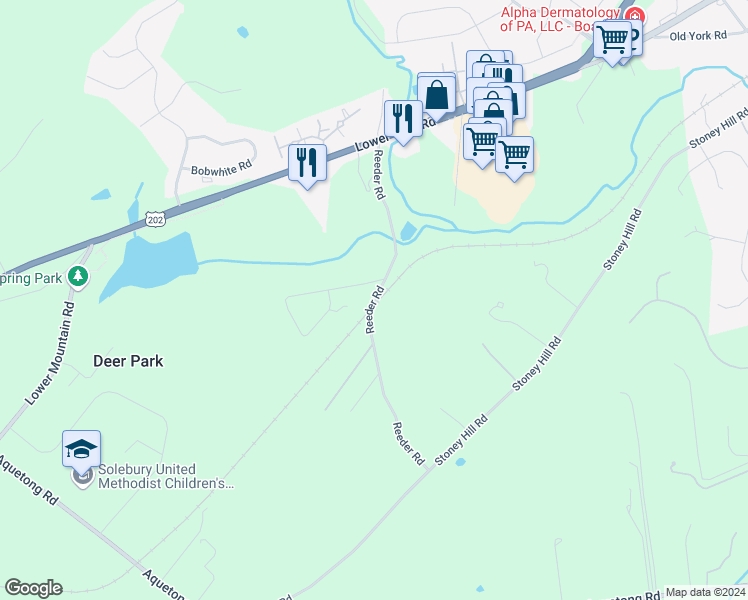 map of restaurants, bars, coffee shops, grocery stores, and more near 19 Reeder Road in New Hope