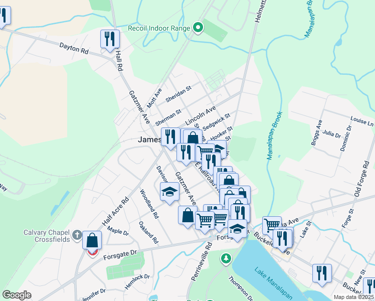 map of restaurants, bars, coffee shops, grocery stores, and more near 83 East Railroad Avenue in Jamesburg