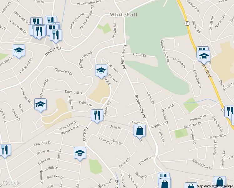 map of restaurants, bars, coffee shops, grocery stores, and more near 4827 McAnulty Rd in Pittsburgh