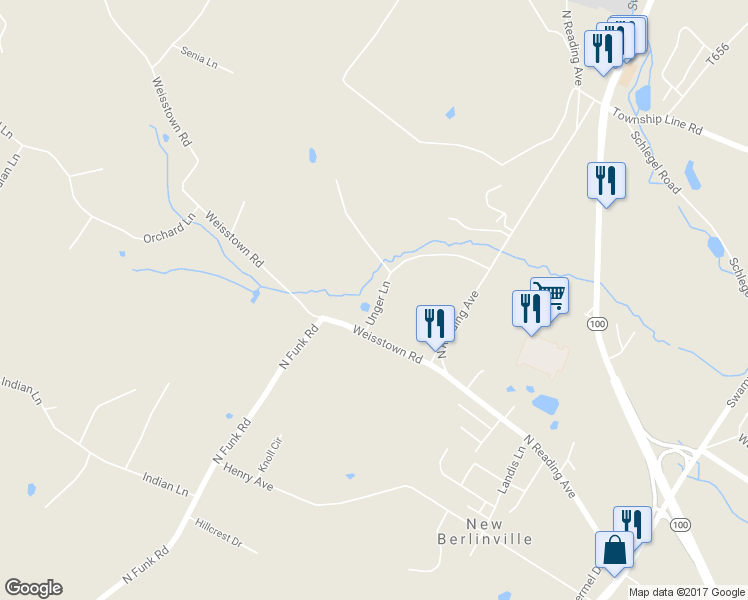 map of restaurants, bars, coffee shops, grocery stores, and more near 835 Unger Lane in Boyertown