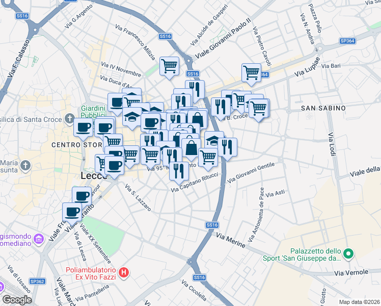 map of restaurants, bars, coffee shops, grocery stores, and more near in Lecce