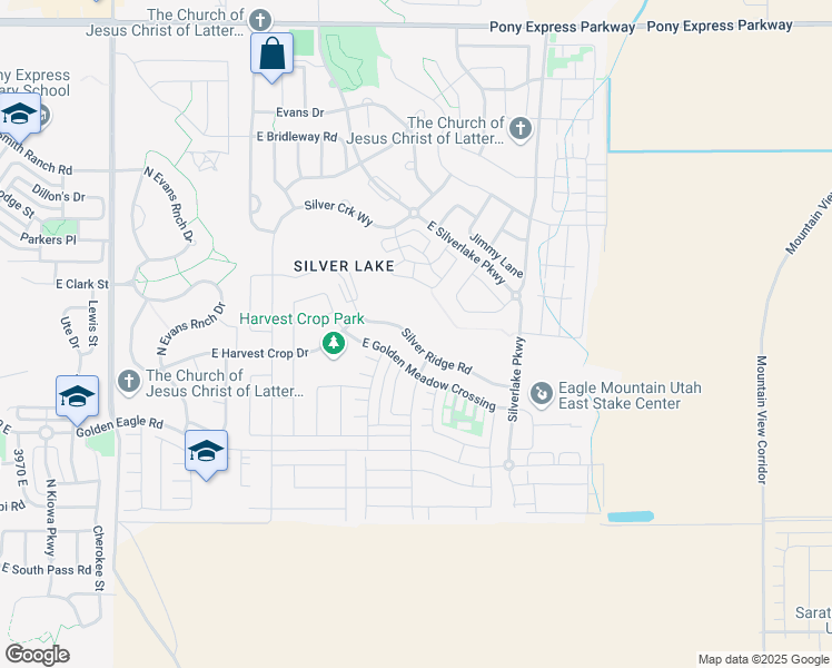 map of restaurants, bars, coffee shops, grocery stores, and more near 4785 Silver Ridge Road in Eagle Mountain