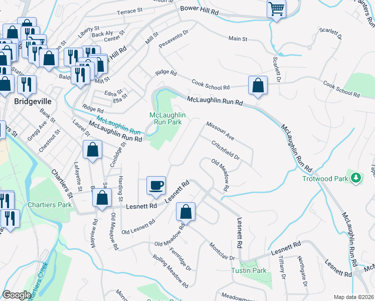 map of restaurants, bars, coffee shops, grocery stores, and more near 1327 Missouri Avenue in Bridgeville