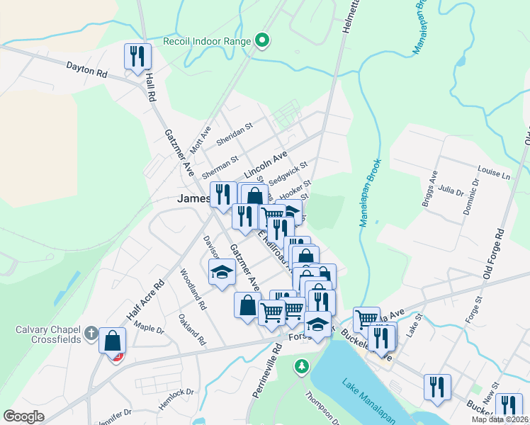map of restaurants, bars, coffee shops, grocery stores, and more near 9 Hooker Street in Jamesburg
