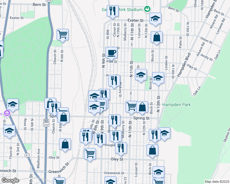 map of restaurants, bars, coffee shops, grocery stores, and more near in Reading