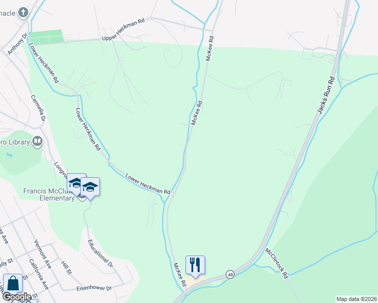 map of restaurants, bars, coffee shops, grocery stores, and more near 739 McKee Road in White Oak