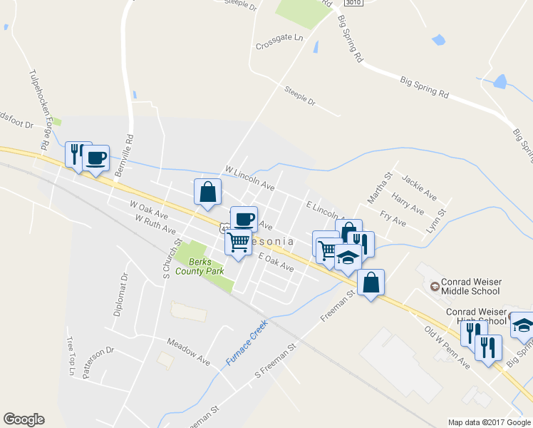 map of restaurants, bars, coffee shops, grocery stores, and more near 103 North Robeson Street in Reading