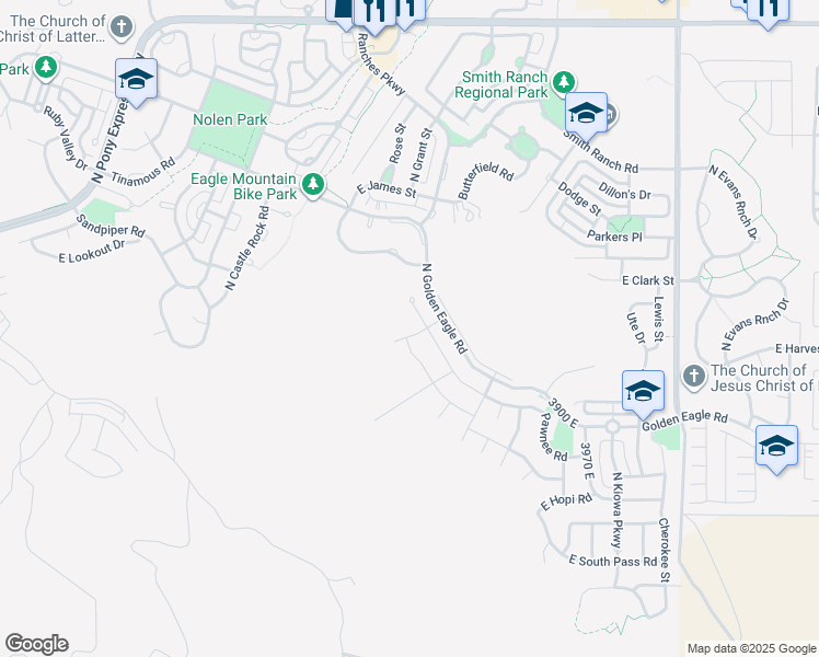 map of restaurants, bars, coffee shops, grocery stores, and more near 3619 East Lakota Drive in Eagle Mountain