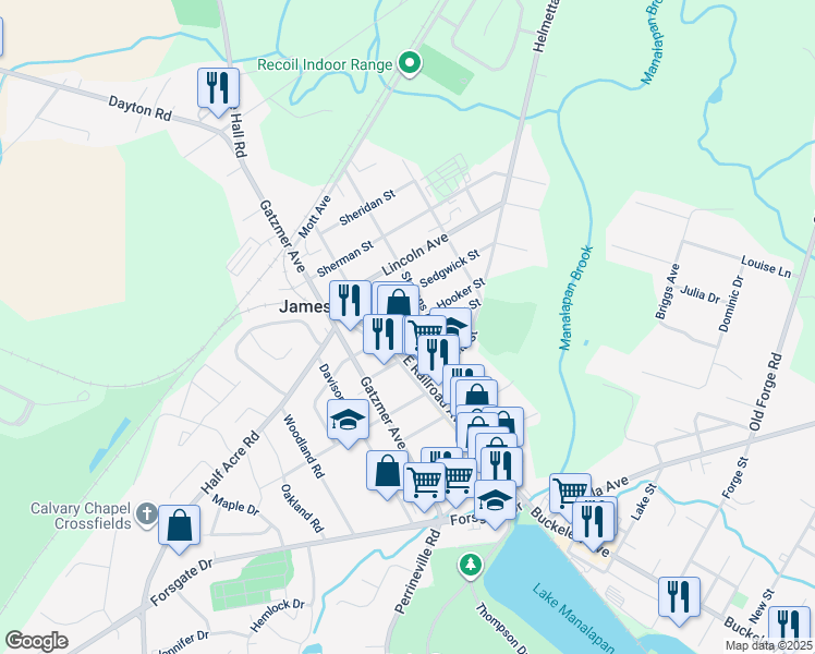 map of restaurants, bars, coffee shops, grocery stores, and more near 12 Vine Street in Jamesburg