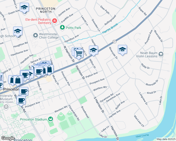 map of restaurants, bars, coffee shops, grocery stores, and more near 22 Pelham Street in Princeton