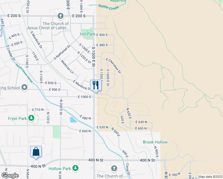 map of restaurants, bars, coffee shops, grocery stores, and more near 945 South 1680 East Street in Pleasant Grove