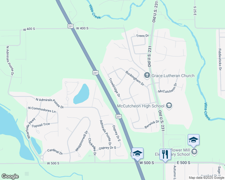 map of restaurants, bars, coffee shops, grocery stores, and more near 123 Trowbridge Drive in Lafayette
