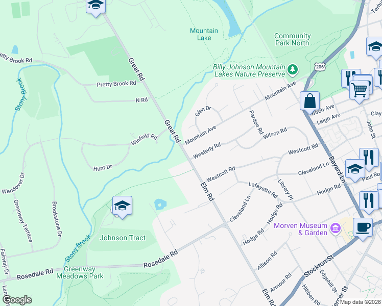 map of restaurants, bars, coffee shops, grocery stores, and more near 127 Westerly Road in Princeton