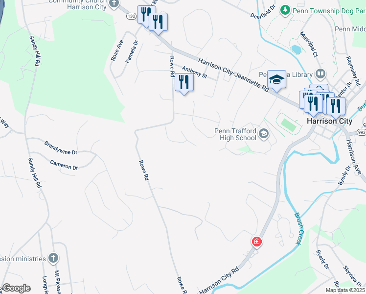 map of restaurants, bars, coffee shops, grocery stores, and more near 114 Crimson Drive in Harrison City