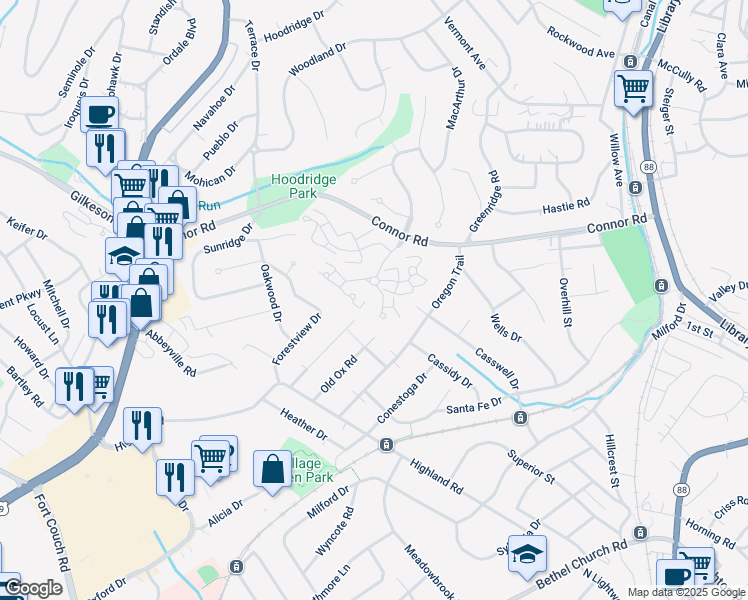 map of restaurants, bars, coffee shops, grocery stores, and more near 206 Thornberry Circle in Pittsburgh