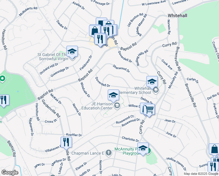 map of restaurants, bars, coffee shops, grocery stores, and more near 4656 Doverdell Drive in Pittsburgh