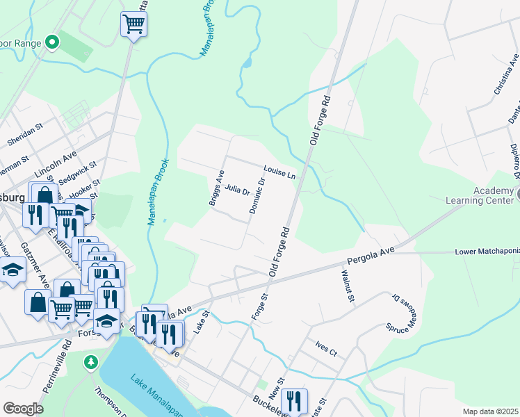 map of restaurants, bars, coffee shops, grocery stores, and more near 15 Dominic Drive in Monroe Township